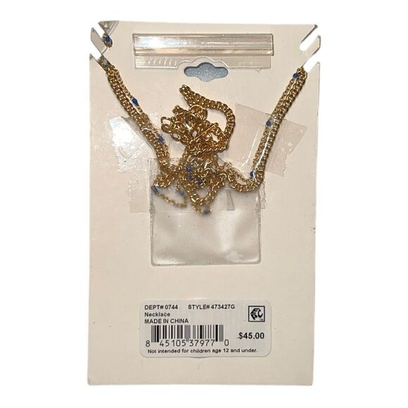 Unwritten Gold Flash Plated Square Circle & Blue Bead Layered Pendant Necklace - Picture 3 of 3